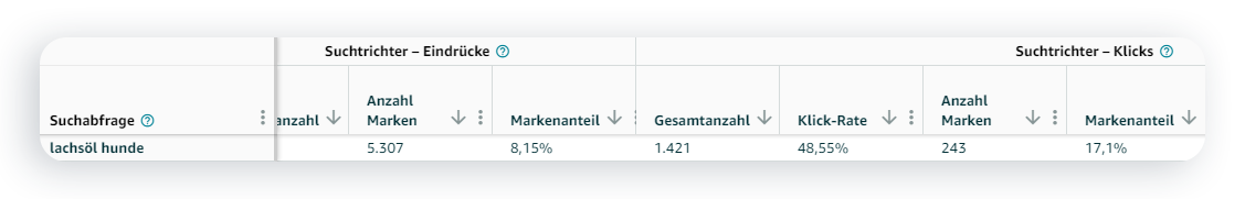 Ansicht Eindrücke im Search Query Performance Report